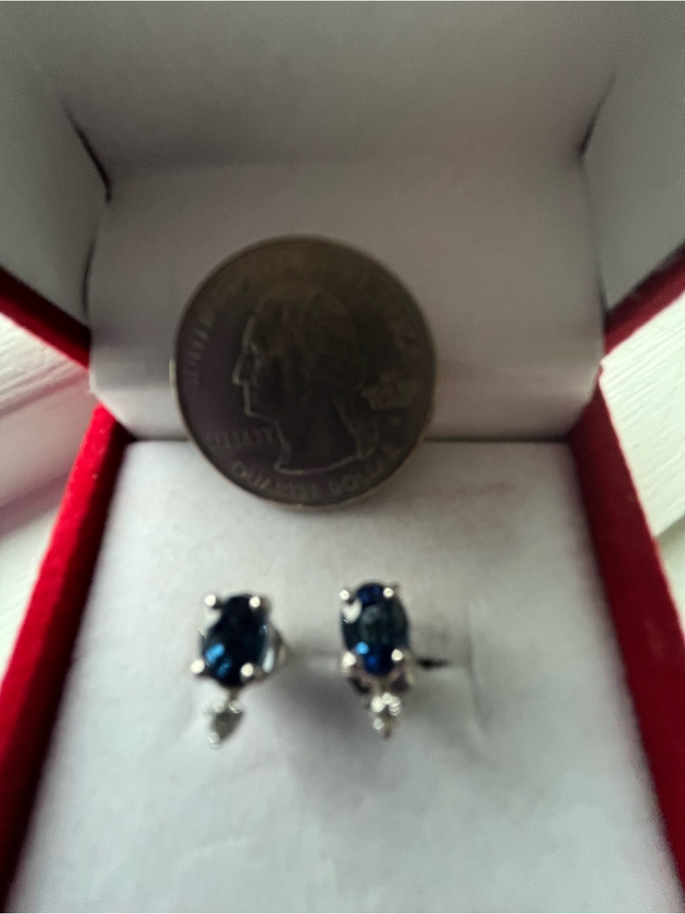 Petite Sapphire and Diamond Stud Earrings in White Gold. Estimated value: $2000